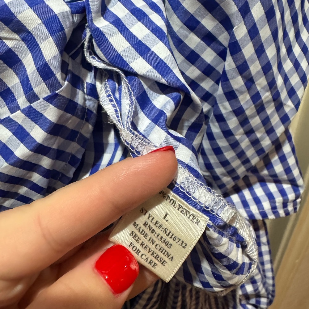 Fashion Nova Blue Checkered Wrap Blouse - Picture 7 of 7